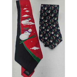 Hallmark Christmas Navy Blue Santa Claus Golf Red Snowman Men's Neck Tie Silk